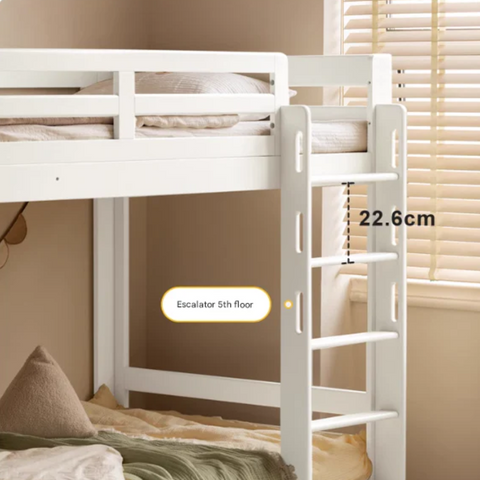 Rubber wood, Beech Solid Wood Children's Bunk Bed Cream Style White.