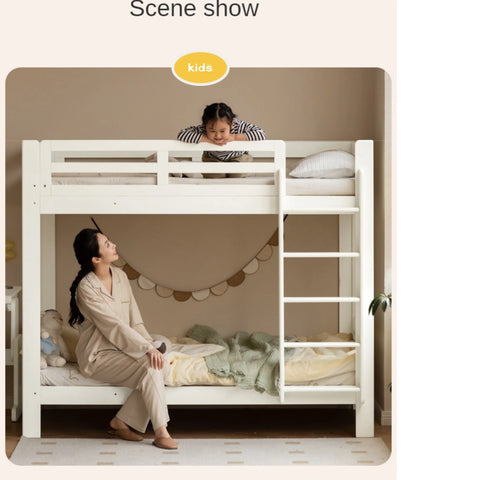 Rubber wood, Beech Solid Wood Children's Bunk Bed Cream Style White.