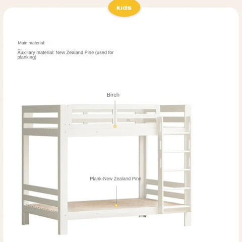 Rubber wood, Beech Solid Wood Children's Bunk Bed Cream Style White.