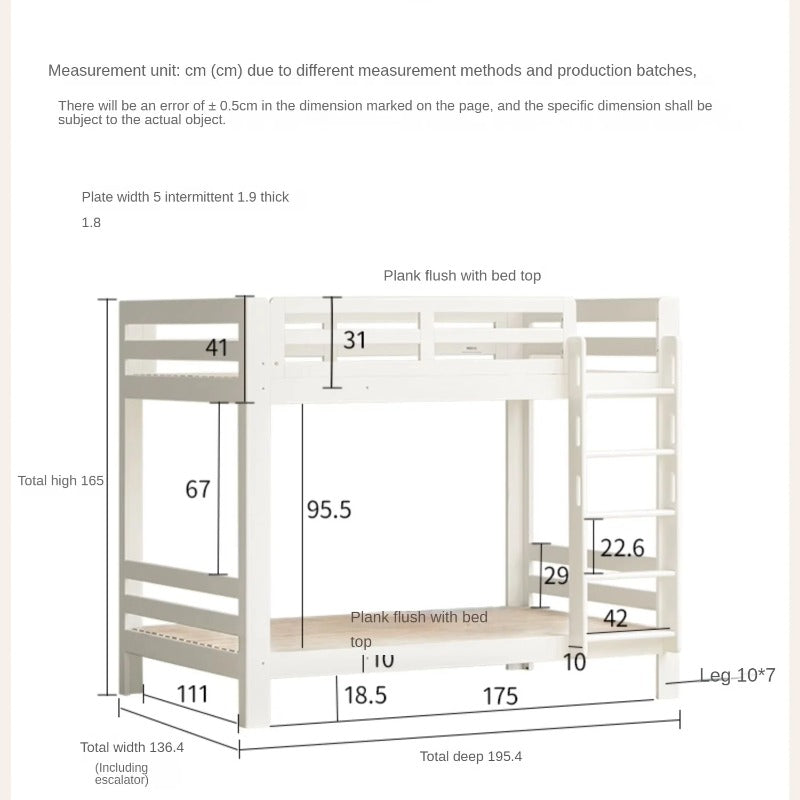 Rubber wood, Beech Solid Wood Children's Bunk Bed Cream Style White.