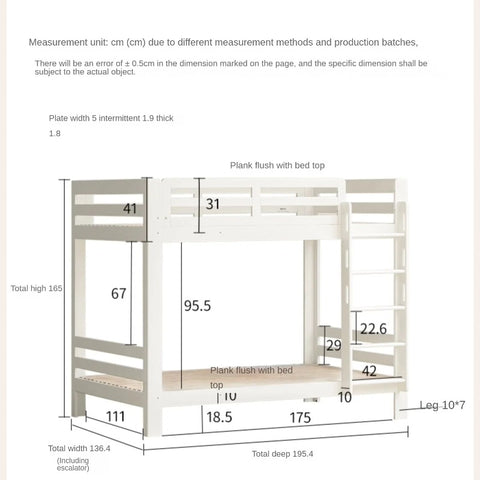 Rubber wood, Beech Solid Wood Children's Bunk Bed Cream Style White.