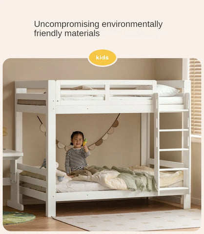 Rubber wood, Beech Solid Wood Children's Bunk Bed Cream Style White.