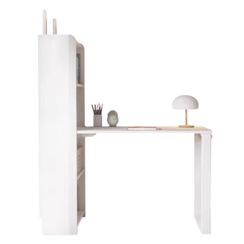 Beech Solid Wood Student Desk & Bookcase Combination Creamy White Light Coffee Finish Modular Homework Study Station