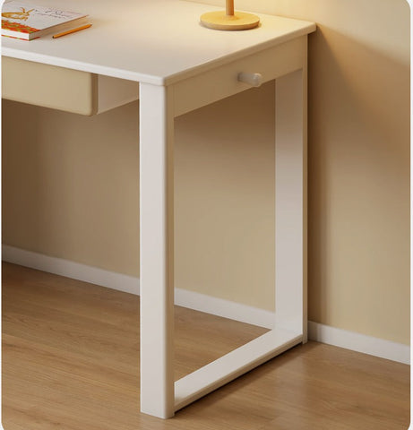 Beech Solid Wood Student Desk & Bookcase Combination Creamy White Light Coffee Finish Modular Homework Study Station