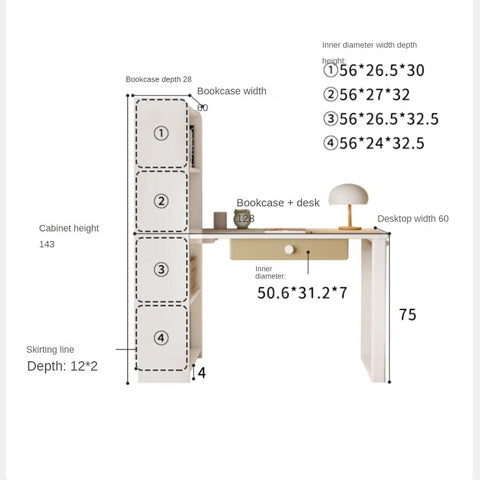Beech Solid Wood Student Desk & Bookcase Combination Creamy White Light Coffee Finish Modular Homework Study Station