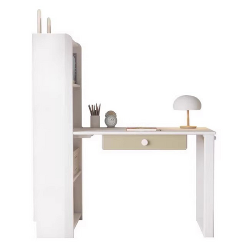 Beech Solid Wood Student Desk & Bookcase Combination Creamy White Light Coffee Finish Modular Homework Study Station