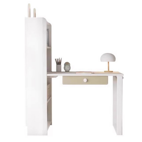 Beech Solid Wood Student Desk & Bookcase Combination Creamy White Light Coffee Finish Modular Homework Study Station