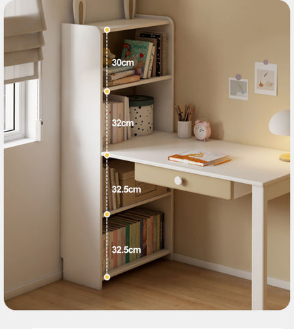 Beech Solid Wood Student Desk & Bookcase Combination Creamy White Light Coffee Finish Modular Homework Study Station
