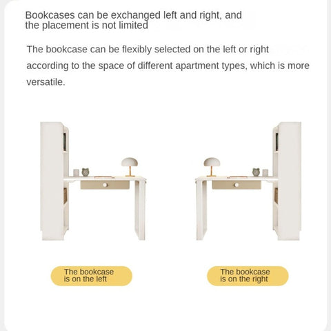 Beech Solid Wood Student Desk & Bookcase Combination Creamy White Light Coffee Finish Modular Homework Study Station