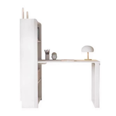 Beech Solid Wood Student Desk & Bookcase Combination Creamy White Light Coffee Finish Modular Homework Study Station