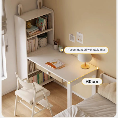 Beech Solid Wood Student Desk & Bookcase Combination Creamy White Light Coffee Finish Modular Homework Study Station