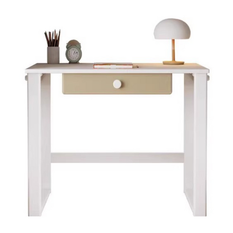 Beech Solid Wood Student Desk & Bookcase Combination Creamy White Light Coffee Finish Modular Homework Study Station