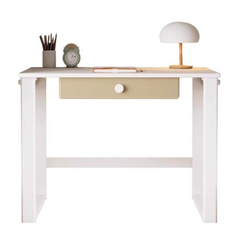 Beech Solid Wood Student Desk & Bookcase Combination Creamy White Light Coffee Finish Modular Homework Study Station