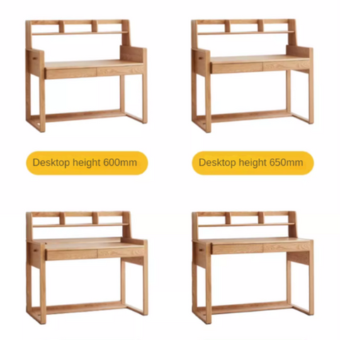 Oak Solid Wood Adjustable Children Study Desk and Chair Set Natural Finish Modern Kids Writing Table with Storage