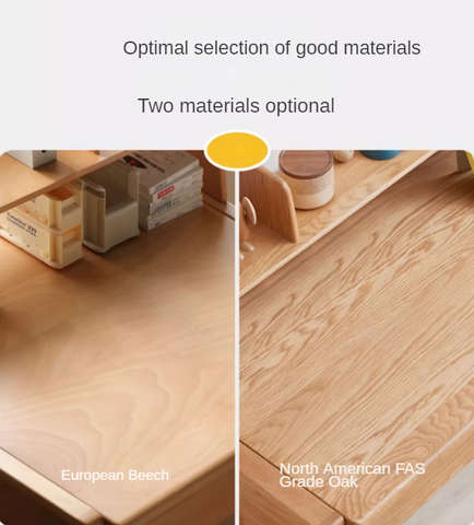 Oak Solid Wood Adjustable Children Study Desk and Chair Set Natural Finish Modern Kids Writing Table with Storage