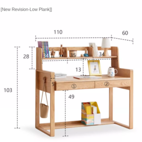 Oak Solid Wood Adjustable Children Study Desk and Chair Set Natural Finish Modern Kids Writing Table with Storage