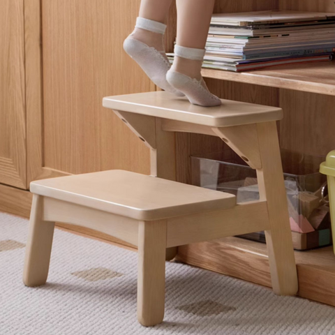 Birch Solid Wood Kids Multifunctional Foot Stool Step & Side Table in Berry Powder & Wizard Green