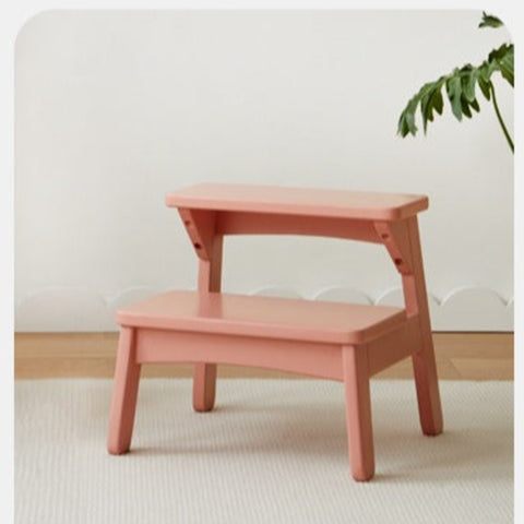 Birch Solid Wood Kids Multifunctional Foot Stool Step & Side Table in Berry Powder & Wizard Green