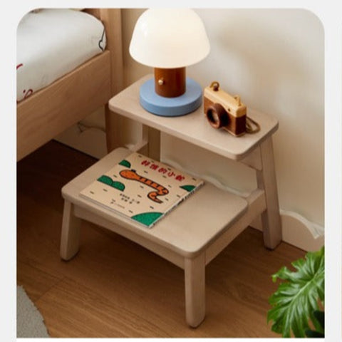 Birch Solid Wood Kids Multifunctional Foot Stool Step & Side Table in Berry Powder & Wizard Green