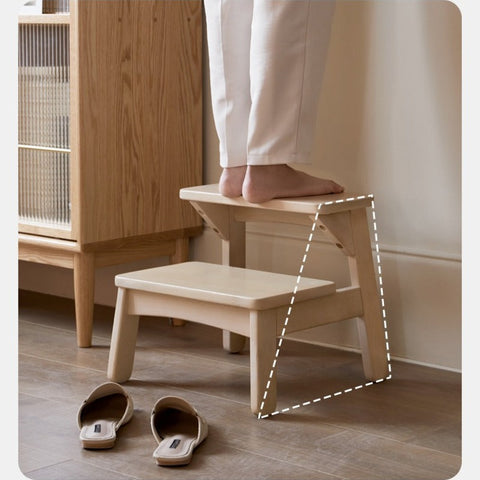 Birch Solid Wood Kids Multifunctional Foot Stool Step & Side Table in Berry Powder & Wizard Green