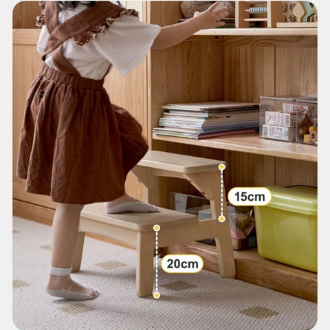 Birch Solid Wood Kids Multifunctional Foot Stool Step & Side Table in Berry Powder & Wizard Green