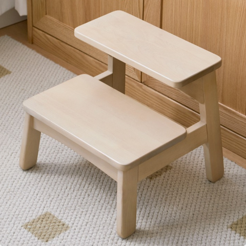 Birch Solid Wood Kids Multifunctional Foot Stool Step & Side Table in Berry Powder & Wizard Green