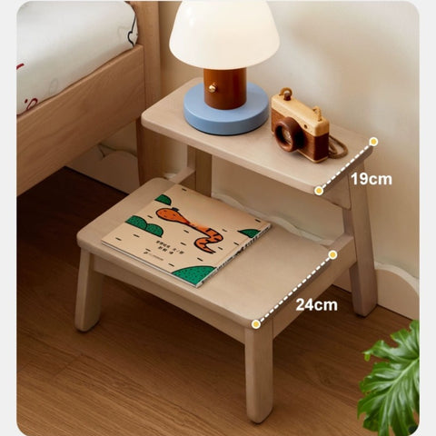 Birch Solid Wood Kids Multifunctional Foot Stool Step & Side Table in Berry Powder & Wizard Green