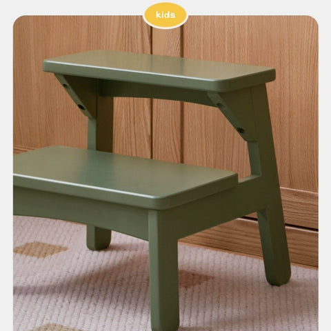 Birch Solid Wood Kids Multifunctional Foot Stool Step & Side Table in Berry Powder & Wizard Green