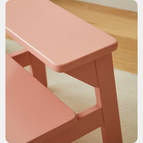 Birch Solid Wood Kids Multifunctional Foot Stool Step & Side Table in Berry Powder & Wizard Green