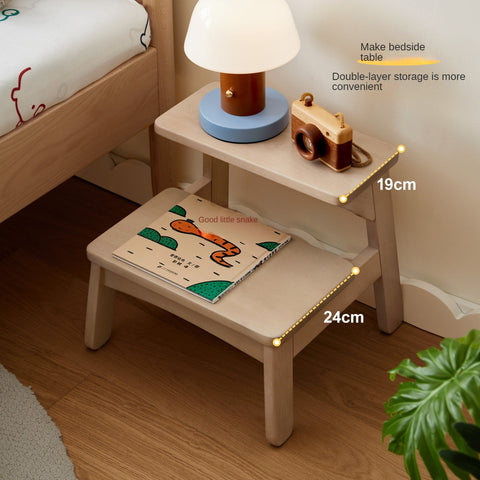 Birch Solid Wood Kids Multifunctional Foot Stool Step & Side Table in Berry Powder & Wizard Green