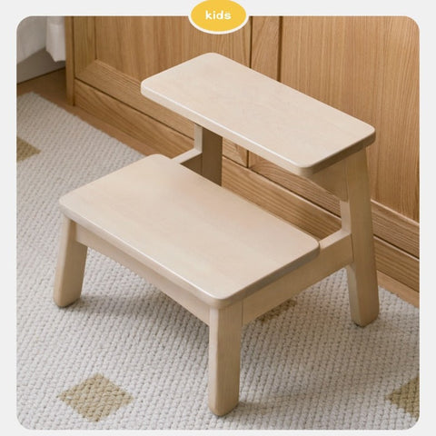 Birch Solid Wood Kids Multifunctional Foot Stool Step & Side Table in Berry Powder & Wizard Green