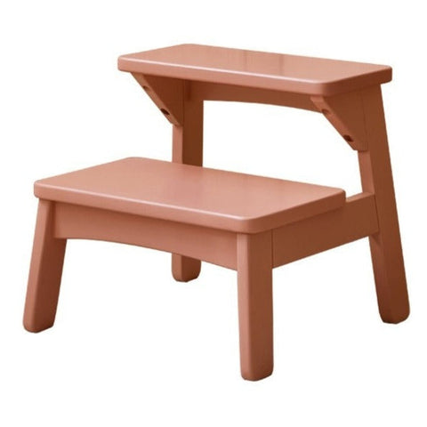 Birch Solid Wood Kids Multifunctional Foot Stool Step & Side Table in Berry Powder & Wizard Green