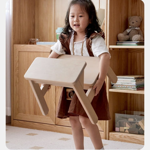 Birch Solid Wood Kids Multifunctional Foot Stool Step & Side Table in Berry Powder & Wizard Green