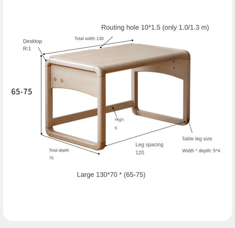 Birch Solid Wood & White Handmade Adjustable Childrens Writing Desk for Study & Play