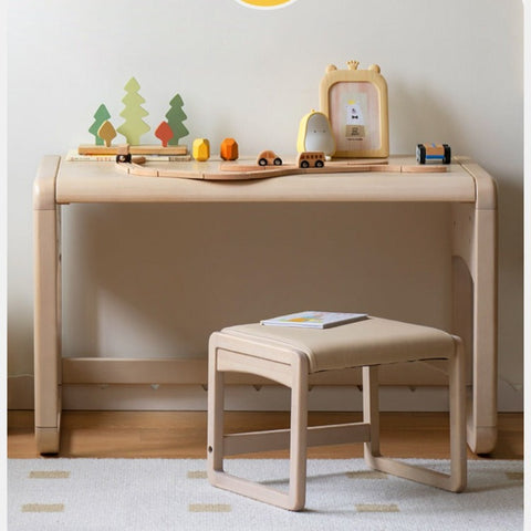 Birch Solid Wood & White Handmade Adjustable Childrens Writing Desk for Study & Play