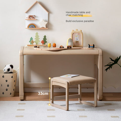 Birch Solid Wood & White Handmade Adjustable Childrens Writing Desk for Study & Play