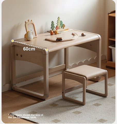 Birch Solid Wood & White Handmade Adjustable Childrens Writing Desk for Study & Play