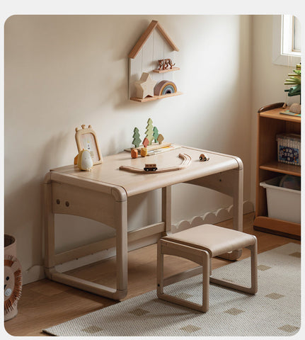 Birch Solid Wood & White Handmade Adjustable Childrens Writing Desk for Study & Play