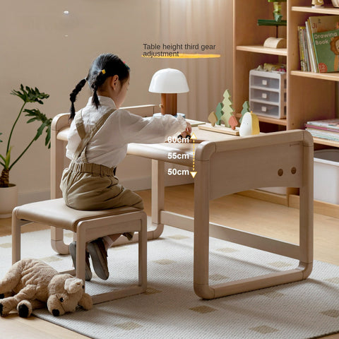 Birch Solid Wood & White Handmade Adjustable Childrens Writing Desk for Study & Play