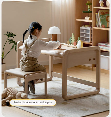 Birch Solid Wood & White Handmade Adjustable Childrens Writing Desk for Study & Play