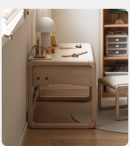 Birch Solid Wood & White Handmade Adjustable Childrens Writing Desk for Study & Play