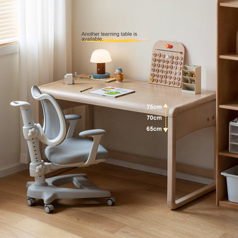 Birch Solid Wood & White Handmade Adjustable Childrens Writing Desk for Study & Play
