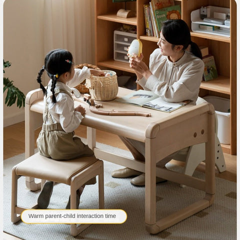Birch Solid Wood & White Handmade Adjustable Childrens Writing Desk for Study & Play
