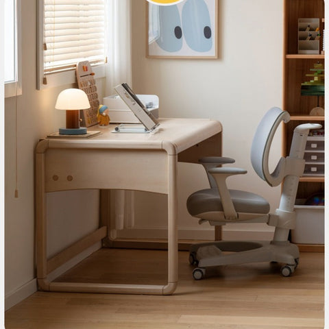 Birch Solid Wood & White Handmade Adjustable Childrens Writing Desk for Study & Play