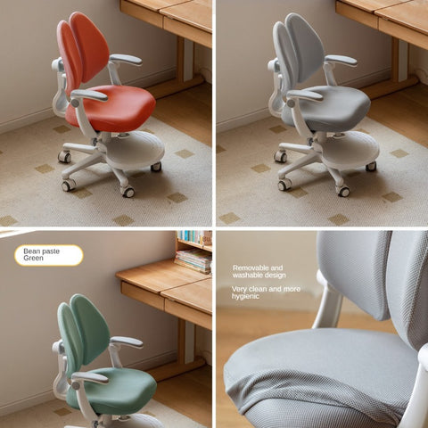 Children's Lift Adjustable Ergonomic Mesh Chair for Study & Writing Removable Washable Cover Watermelon Red Elf Gray Bean Paste Green