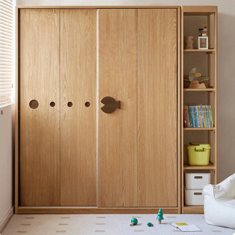 Oak Solid Wood Kids Sliding Door Wardrobe