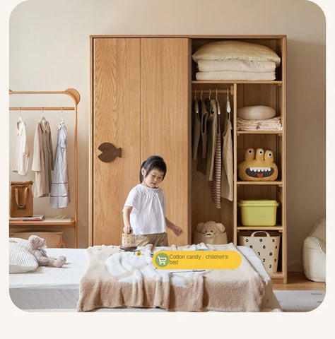 Oak Solid Wood Kids Sliding Door Wardrobe