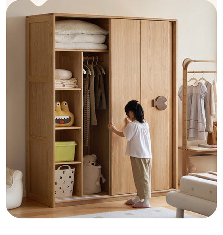 Oak Solid Wood Kids Sliding Door Wardrobe