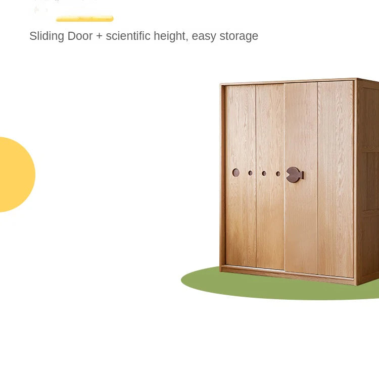 Oak Solid Wood Kids Sliding Door Wardrobe