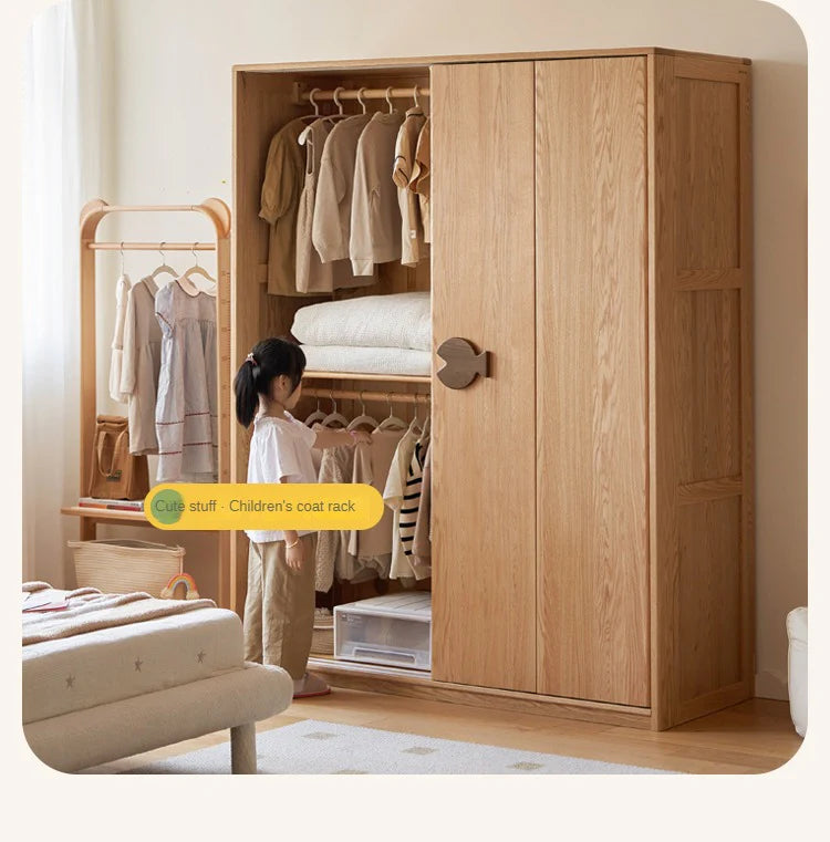 Oak Solid Wood Kids Sliding Door Wardrobe